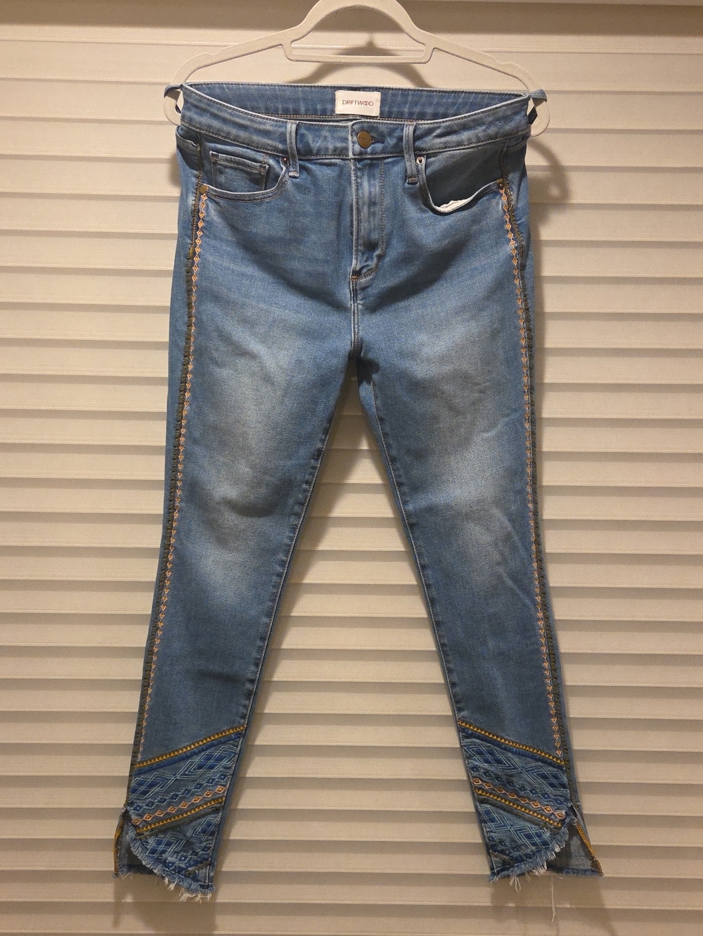 DRIFTWOOD Light Blue Embroidered Ankle Skinny Jeans